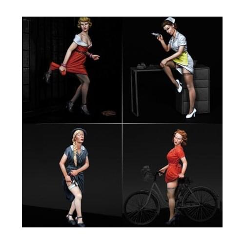 1/35 Resin White Model World War II Plainclothes 4-person Team Group Model Requires Manual Coloring Of The Model