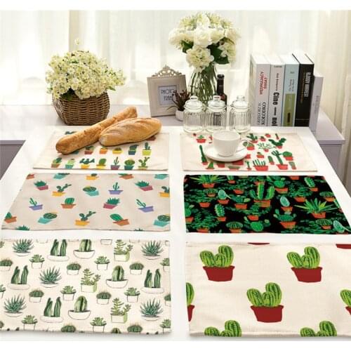 1Pcs Cactus Pattern Placemat Dining Table Mat Cotton Linen Drink Coaster Bowl Cup Mats kitchen Pads 42*32cm Home Decor MP0018