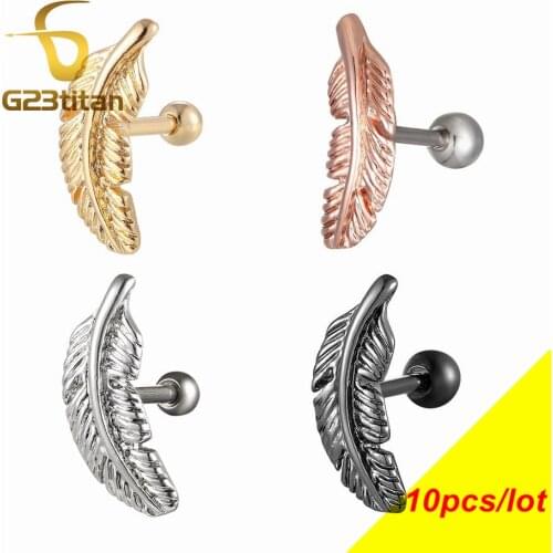10pcs\Lots New Leaf Earrings Womens Piercing Earrings Tragus Cartilage Piercing Ring Helix Lobe16G Titanium Body Jewelry