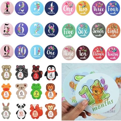 12Pcs Baby Month Sticker Babies Monthly Photography Milestone Sticker Memorial Newborn Kids Pregnancy Commemorative Stickers