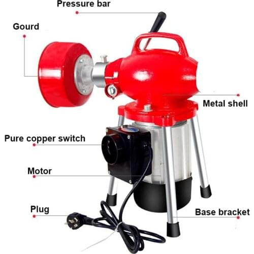 220V Electric Pipe Dredging Machine Household Kitchen Toilet Pipe Cleaner Drain Cleaning Machine 45M 2200W