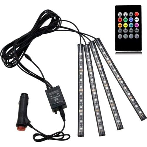 4x 36 LEDs Car Charge 12V 10W Glow Interior Decorative Lamps Atmosphere Blue Inside Foot Light Lamp With Remote Control Y40