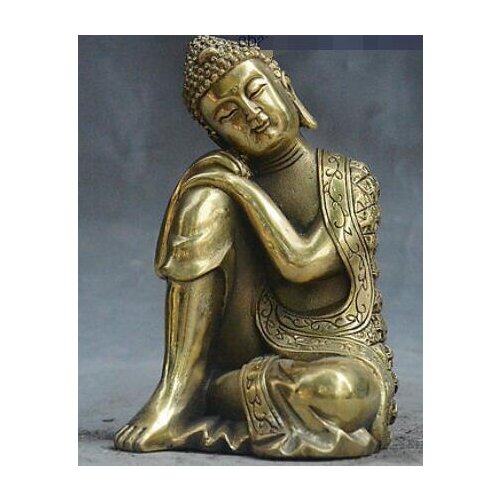 5" China Buddhism Brass Sleeping Sakyamuni Shakyamuni Tathagata Buddha Statue