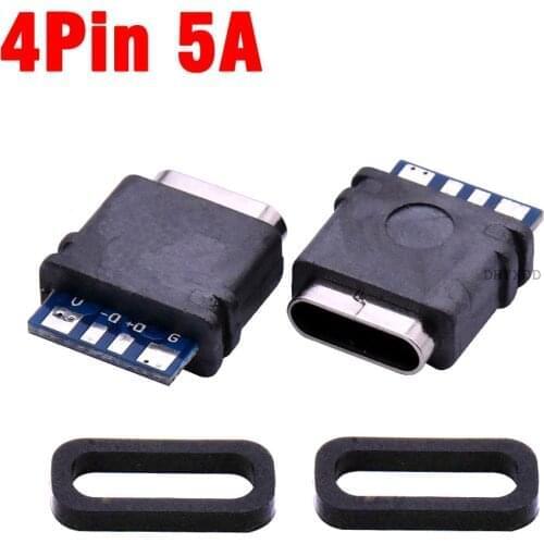 5X Type-C 16PIN 5A With Board Welding Wire Type Female Socket With Waterproof Ring Connector DIY high Current Fast Charging IPX7