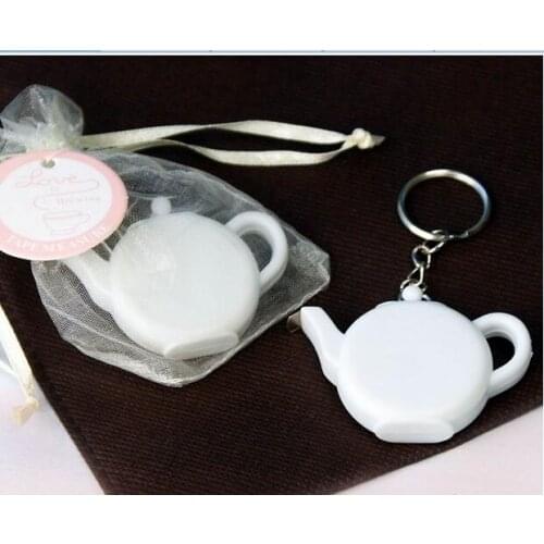500pcs Love is Brewing Teapot Measuring Tape Measure Keychain Key Chain Portable Key Ring Wedding Party Favour Gift Free Ship