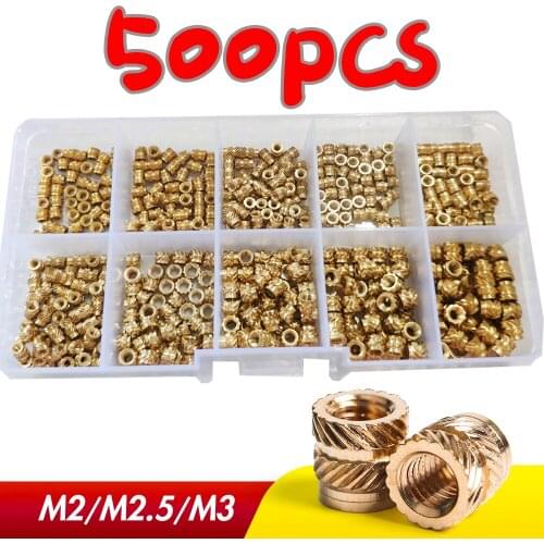 500Pcs M2 M2.5 M3 Brass Hot Melt Inset Nuts Assortment Kit Thread Copper Knurled Threaded Insert Embedment Nuts Set