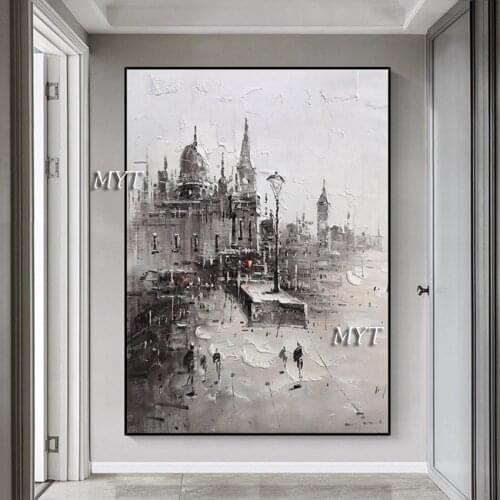 Pure Hand-painted Oil Painting Northern Europe Light Luxury Style Decorative City Palette Knife Oil Painting Art Paintings