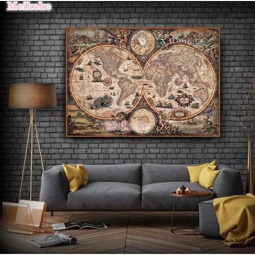 Diy 5D vintage old World Map Full Diamond Painting cross stitch kits art High Quality Nautical 3D paint by diamonds mosaic gift