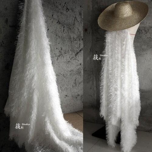Long woolen super soft imitation designer wool tassel coat fur fabric Wedding Dress Tulle Material fabrics for patchwork
