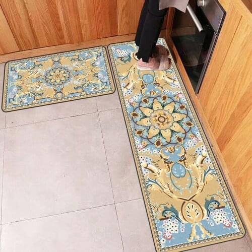 European French Neoclassical Chinese Luxury Blue Yellow Floral Kitchen Mat Combination Entry Mat Bedroom Long Bedside Blanket