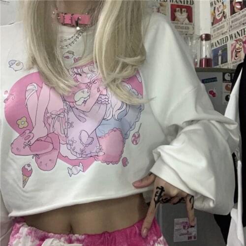 Long-sleeved T-shirt y2k top new Korean version loose wild early autumn cartoon printing aesthetic harajuku women T-shirt