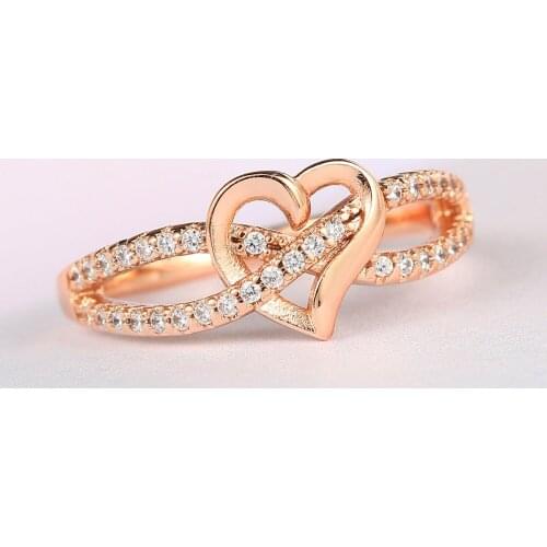Exquisite Hollow Heart Zircon Wedding Ring Promise Ring Engagement Jewelry Rose Gold/Silvercolor Crystal Ring Women Jewelry