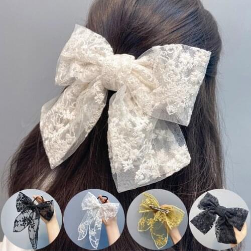 Girl beautiful head ribbon headband oversized lace double bow hairpin black/white/yellow/Pink cute fashion hot sale 2020