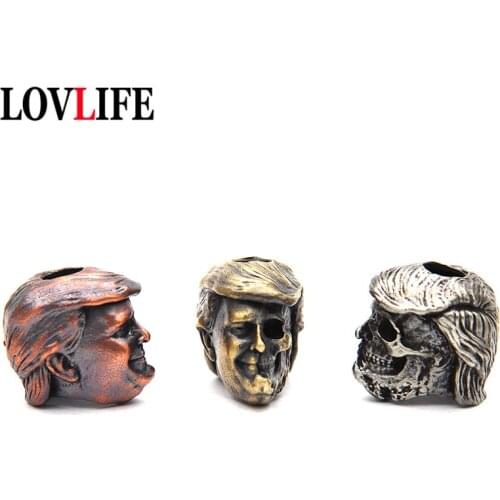 Creative American President Skull Head Knife Bead Pendants for Key Chain Vintage Metal Brass Umbrella Rope Hanging DIY Accessory
