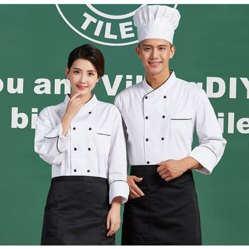 2018 Wholesale Black White Unisex Kitchen Chef Uniform long Sleeve Double Breasted Cook Wear Chef Jacket Bakery Food Service