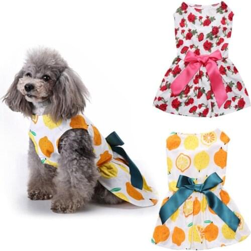 Cute Fruit Ribbon Dog Bow Dress Dog Clothes Comfortable Sleeveless Dog Shirt Pet Dress Beach Dress Princess Party Puppy Skirt