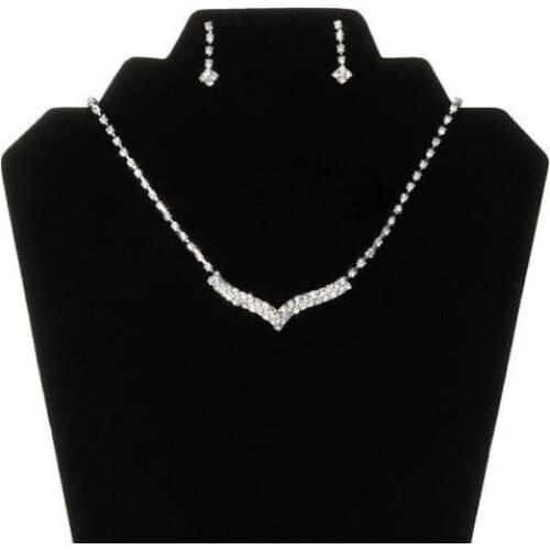 Fashion Women Lady Rhinestone Stud Earring Necklace Wedding Bridal Jewelry Set