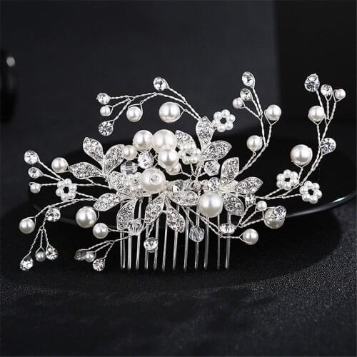 Fashion Wedding Hair Comb Womens Simulated-Pearl Crystal Floral Handmade DIY Bendable Filigree Hair Combs