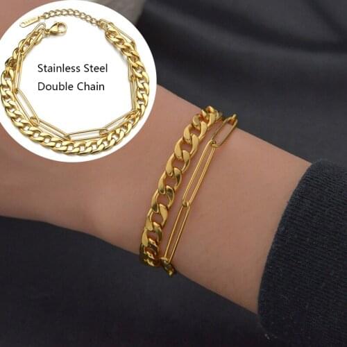 2021 New Punk Gold Cuban Chain Men Bracelet Fashion Double-Layer Stainless Steel Bracelets Femmo on Hands Jewelry pulseras