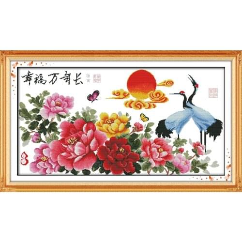 Years of happiness cross stitch kit flower 18ct 14ct 11ct count printed canvas stitching embroidery DIY handmade needlework