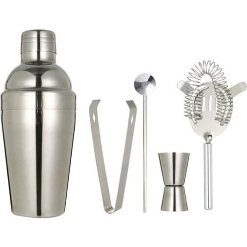5Pcs/Sets Cocktail Shaker Set 350ML 550ML 750ML Jigger Mixing Spoon Tong Barware Bartender Tools w/Wood Storage Stand Bars Mix