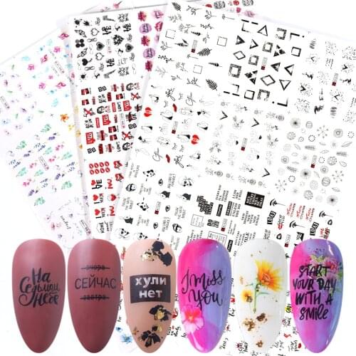 36pcs Letter Nail Water Decals Flower Bad Gril Russian Word Nail Art Design Stickers For Nails Love Slider Manicure Decor SA1561
