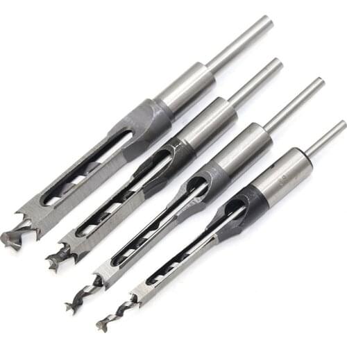 Square Drill 6-16mm Woodworking Hole Guide Mortise Chisel Wood with Twist Drill Carpenter Bit Tool