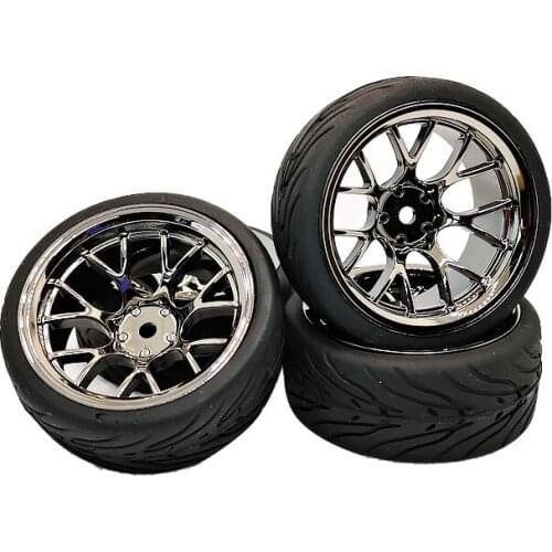 Rim 12mm 1/10 Rubber Tire Wheel Set Model 4pcs DHSM(9) + PP133 Fit 1:10 RC On Road Car