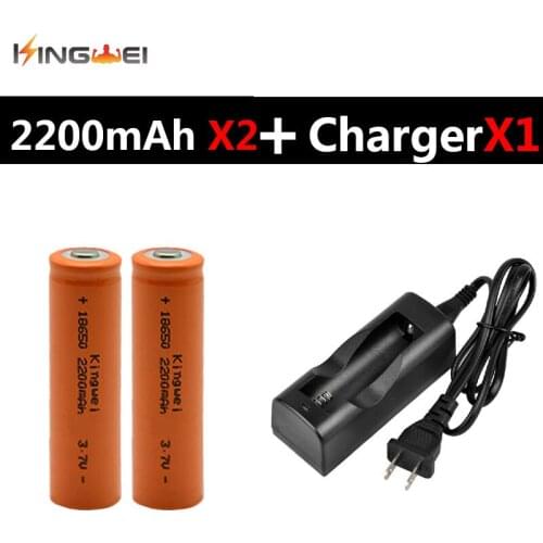 Original KingWei 2 Pieces Orange 18650 2200mAh 3.7v Rechargeable Li-ion Battery With NK-803C 18650 Battery Charger for Headlamp