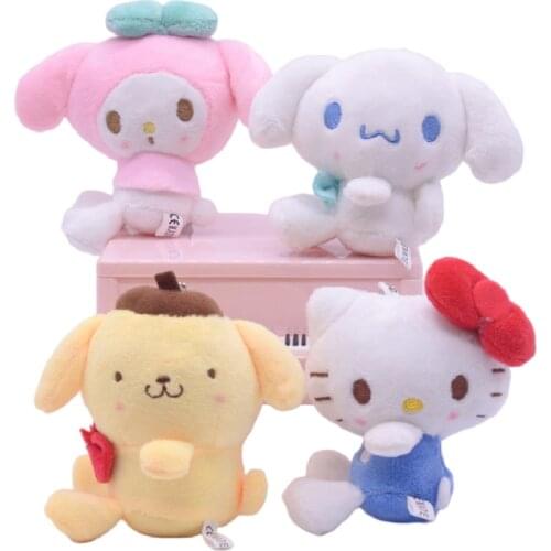 Original Sanrio Cinnamoroll PomPom Purin KT Cat Melody Plush Doll Toy pendant stretch keychain Schoolbag Car Pendant Plush Toys