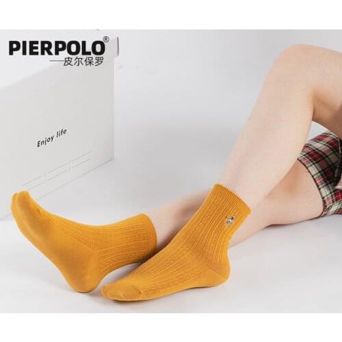 Pier Polo Autumn Winter Fashion Brand Business Casual Womens Socks Embroidery Breathable Warm Cotton Crew Woman Socks Mix Color