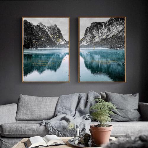 Landscape Mountain Lake Home Decor Nordic Canvas Combination Art Painting Living Room Wall Art Print Gold Bird Scenery Picture