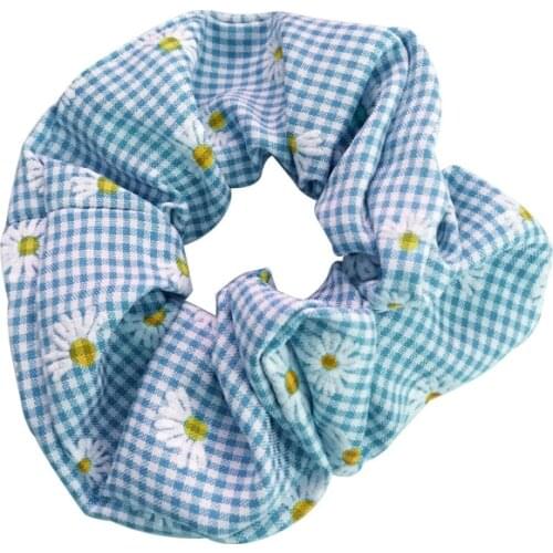 Check Pattern Blue Yellow Green Black Pink Red Cloth Simple Daisy Flowers Elastic Hair Bands Ponytail Holders Headwear for Women