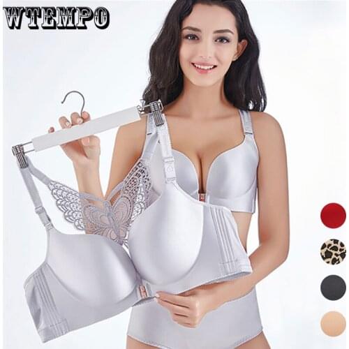 Leopard Sexy Bras Women Plus Size Push Up Bra Butterfly Strap Seamless Underwear Front Closure Gather Bralette C D E Large Cup