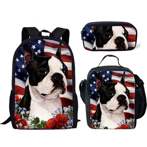 3D French Bulldog Printing School Bag Student School Backpack for Kids 3Pcs Pets Pattern Primary School Bags Satchel 2020