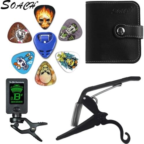 SOACH 2018 NEW Super Value Tool Kit Guitar Tuner + Capo + Plectrum Holder + PU Bag + 6 Colors Picks Guitarra Parts Accessories