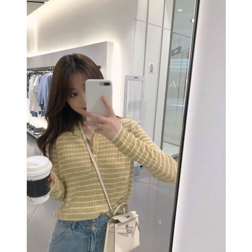 Womens Sweater Pullovers Autumn Winter Long Sleeve Pull Femme V-Neck Striped Loose Knitted Sweater Fall Clothes for Women