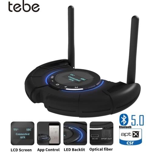 Tebe 120M Long Range Bluetooth Receiver Transmitter LCD Display aptX Low Latency Wireless Audio Adapter With 3.5mm Aux SPDIF