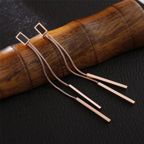 Temperament long stainless steel earrings rose gold tassel earrings for women jewelry