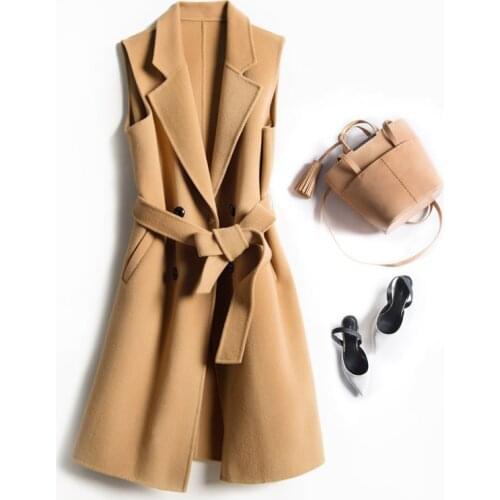 Spring Coat Women Wool Blend Vest Waistcoat Gilet Femme Solid Long Waistcoat Female 100% Wool Sleeveless Vest Jacket