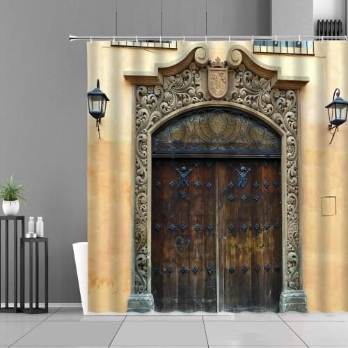 Building Castle Entrance Lamp 3D Printing Shower Curtain Bath Screen Curtain Bathroom Accessories Polyester Waterproof Belt Ho