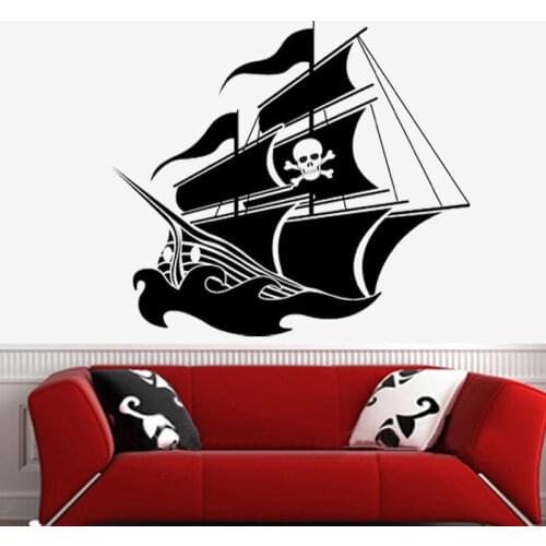 Vinyl Art Mural Pirate Ship Boat Removable Wall Decal With Skull Banksy Wallpaper Wall Art Wall Sticker Free Shipping 60*64cm
