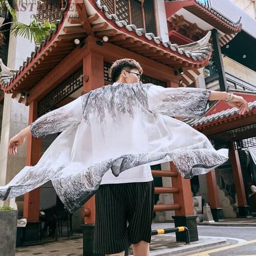 Japanese Kimono Cardigan Men 2019 Streetwear Long Shirt Male Boho Asian Clothes Beach Tops Summer Kimonos Yukata Haori FF2171