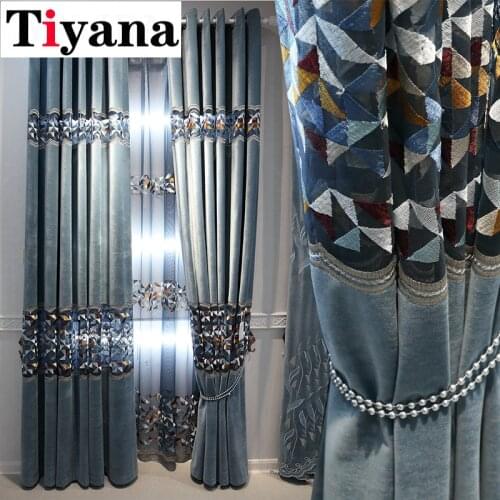 Blue hollow Geometric Design Blackout Curtains For Living Room Bedroom Luxurious Cashmere Window Blinds Curtain Drape ZH500Z