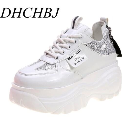 Women High Platform Shoes 2020 Breathable Bling Shoes Women Height Increasing Shoes 7 CM Thick Sole Trainers Women Sneakers