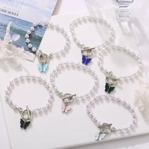 Punk 2021 Gold Color Charm Chain Bracelets For Women Pearl Coin Butterfly Alloy Bangle Bracelets Fashion Bohemian Jewelry Gift