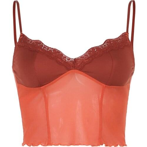 Women Ladies Sexys Casual Lace Sling See-Through V-Neck Pleated Vest For 2021fashion Style d88