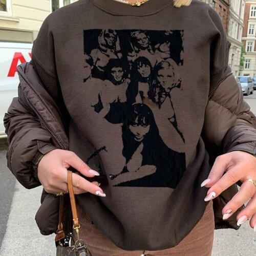 Y2K Portrait Print Sweatshirts Grunge Fairy Core Oversized Women Autumn Coat Female 90S Vintage E-Harajuku Hoodies 2021 Harajuku