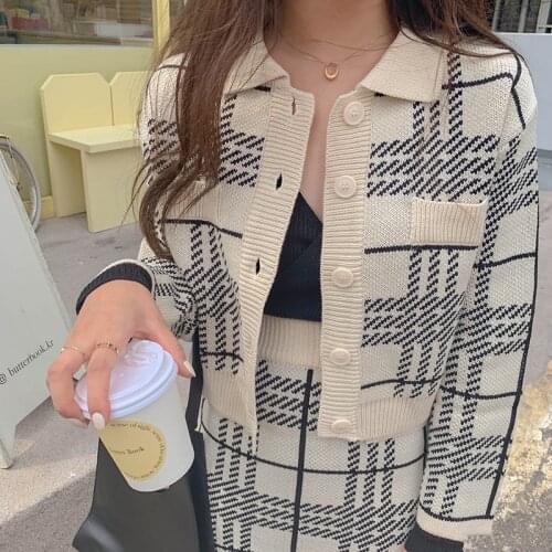 Knit Sweater Set Women Two Piece Matching Sets Skirt Vintage Crop Top 2020 Womens Winter Outfits Kurtka Damska Korean Clothes 2