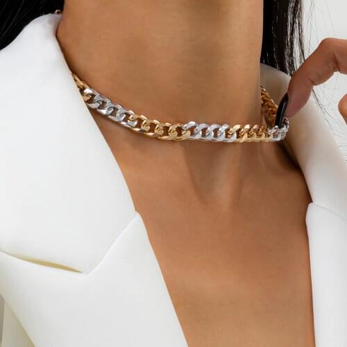 Punk Mixed Color Miami Cuban Chain Choker Necklace Collar Statement Gold & Sliver Color Women Necklace Chain On The Neck 2021